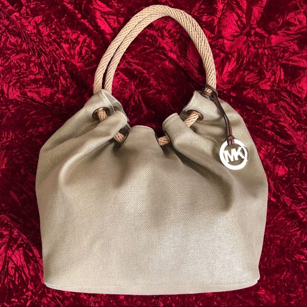 Michael Kors Gold Canvas Large Marina Shoulder Bag